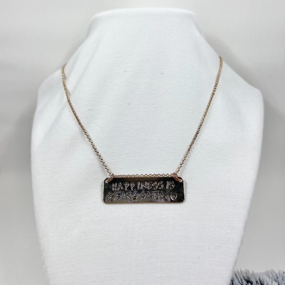 Happiness Is Being A Mom Handwritten Pendant Gold Tone 16” Adjustable Necklace - Picture 2 of 6